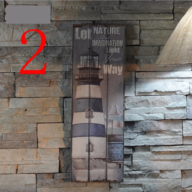 Rustic Wooden Sign Plaque Wall Art Picture Nautical Decor Anchor Lighthouse Design for Home Bar Decor Wood Crafts 20cm x 60cm