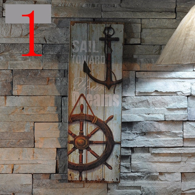 Rustic Wooden Sign Plaque Wall Art Picture Nautical Decor Anchor Lighthouse Design for Home Bar Decor Wood Crafts 20cm x 60cm