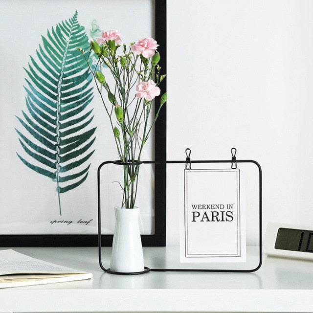 Creative Iron Line Flower Pot Plant Vase Stand Postcard Clip Holder Home Decor NEW