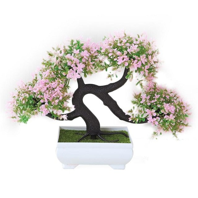 AUGKUN 1pc Welcoming Pine Mini Bonsai Simulation Decorative Artificial Flowers Fake Green Pot Plants Ornament Home Desktop Decor