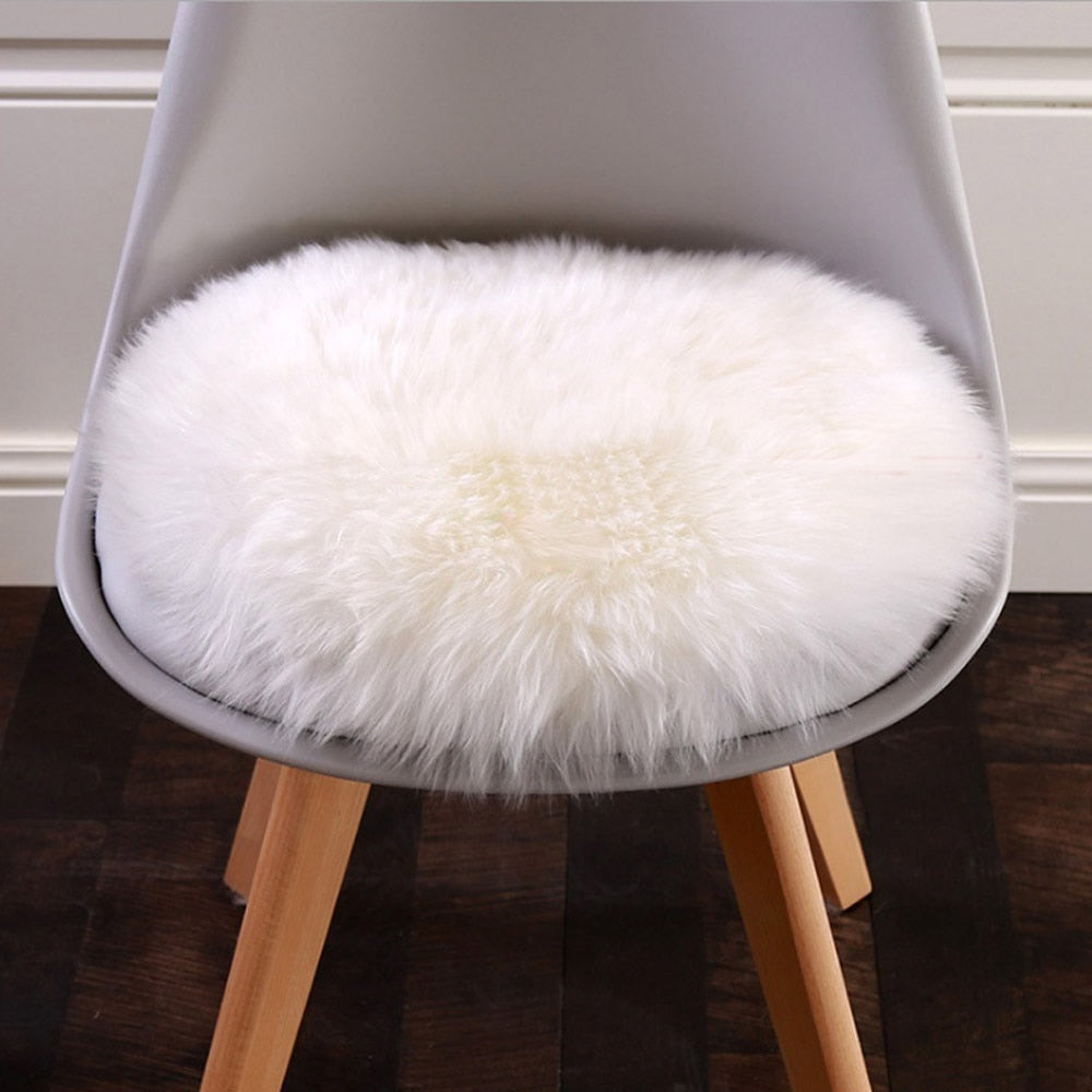 Round Faux Fur Carpet Chair Cover Bedroom Faux Mat Seat Pad Plain Skin Fur Plain Fluffy Area Rugs Washable Home Decor